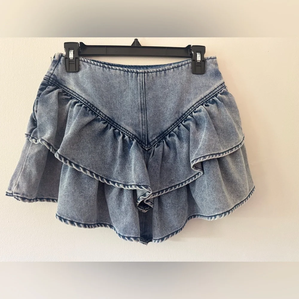 tgla… Ruffled Denim Skort High Waisted Side Zip XS